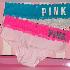 2 Victoria’s Secret Pink Panties bundle pink cotton panties lace hipster bling